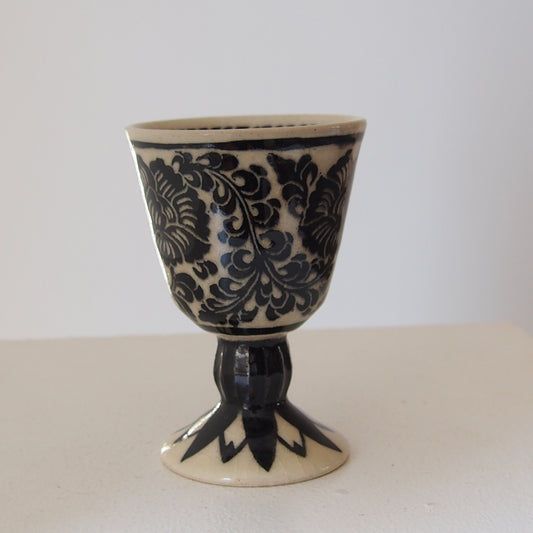 6-2 ゴブレット(白黒の花柄) | 川島いずみ