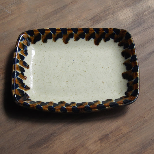 二彩(茶)四角皿(大)