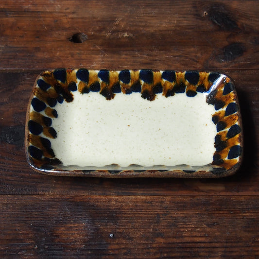 二彩(茶)四角皿(小)