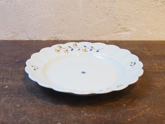 色絵花文輪花5.5寸皿 黃