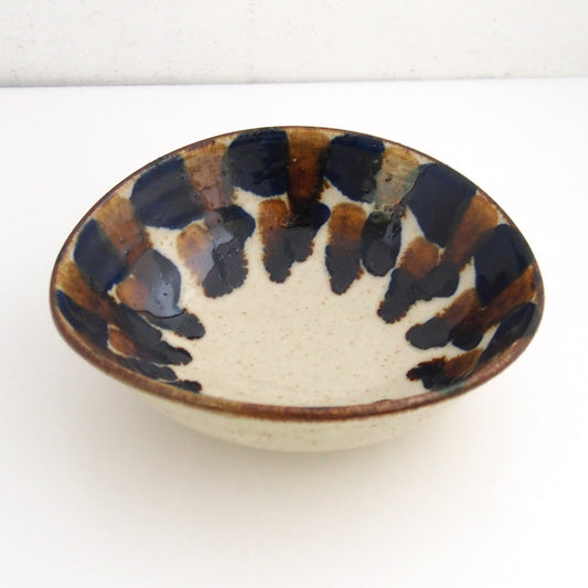 二彩大柄(茶)楕円鉢