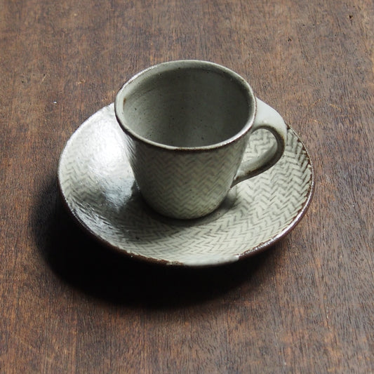 地釉縄文象嵌デミタス