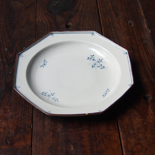 27 染付花文オクトゴナル7.5寸皿 | 志村和晃