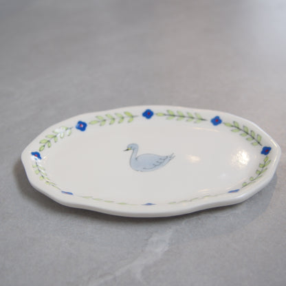 4　絵付プレート小皿(白鳥) | 井川絢子