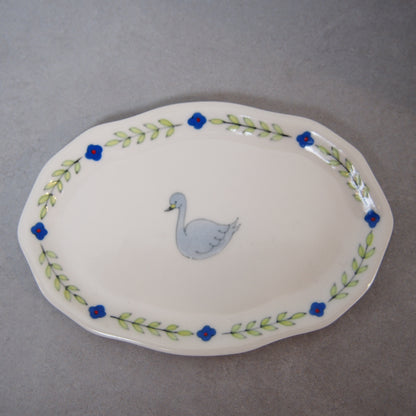 4　絵付プレート小皿(白鳥) | 井川絢子