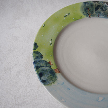 109　リム深皿　風景 | はるな陶芸工房