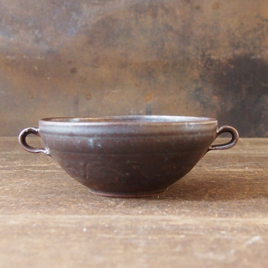 褐色釉　線刻　スープカップ