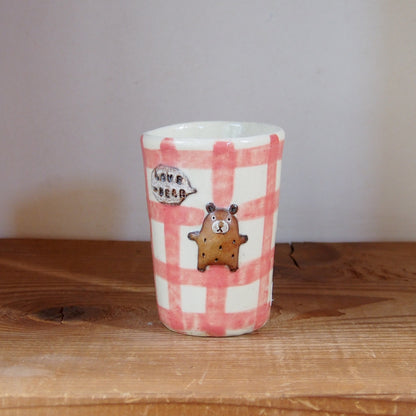 18　チェック柄くまパンフリーカップ | 我妻なおり