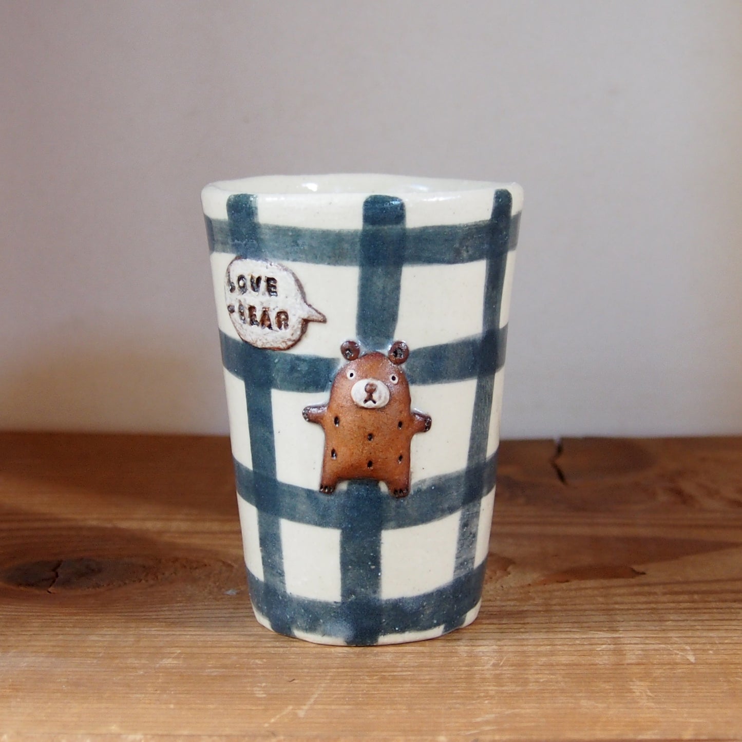 18　チェック柄くまパンフリーカップ | 我妻なおり