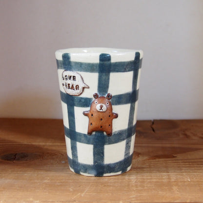 18　チェック柄くまパンフリーカップ | 我妻なおり