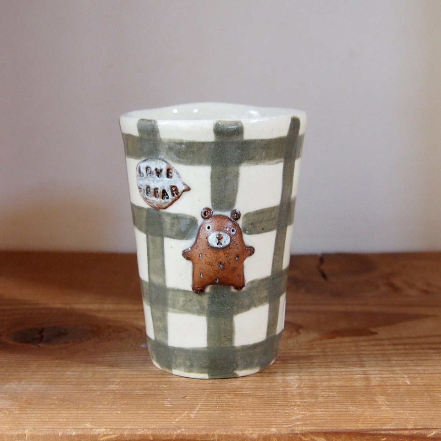 18　チェック柄くまパンフリーカップ | 我妻なおり