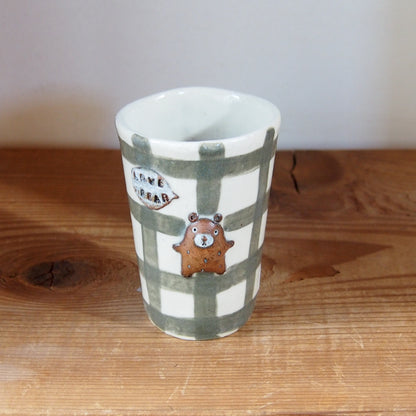 18　チェック柄くまパンフリーカップ | 我妻なおり